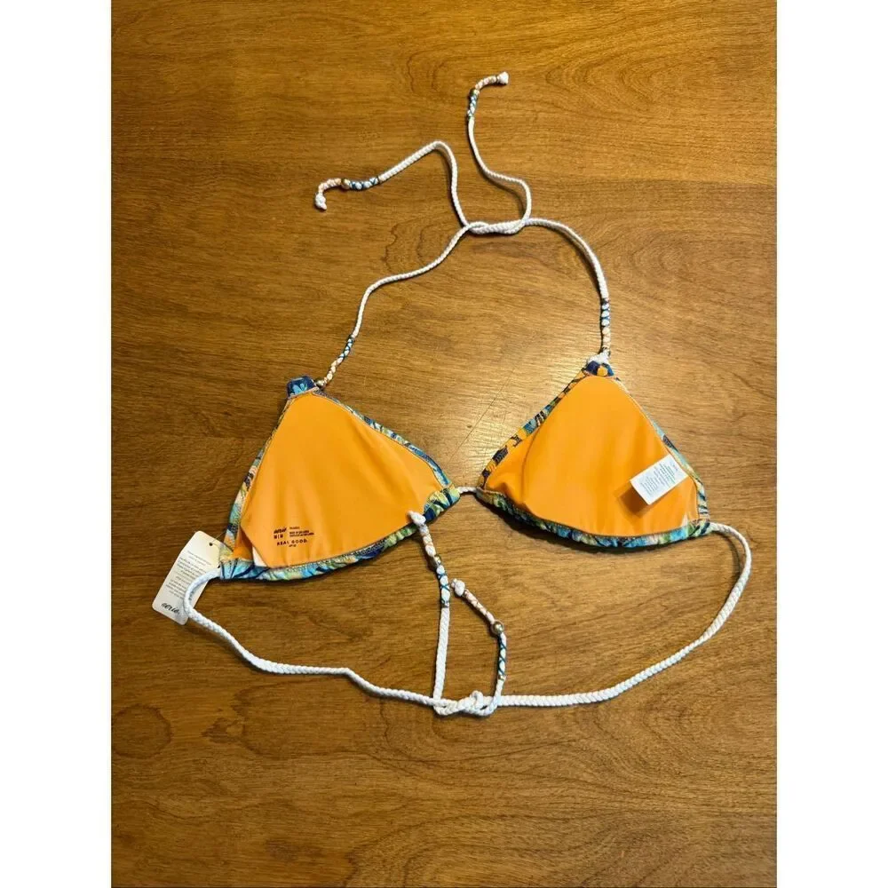 NWT Aerie Buzzed Terry String Triangle Bikini Top Multicolor Medium Juniors